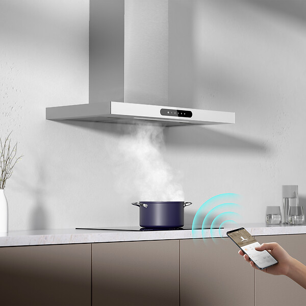CIARRA - Hotte Connectée 90cm 650 m3/h App contrôle et Tactile Booster Fonction Verre Blanc CD9102W - large