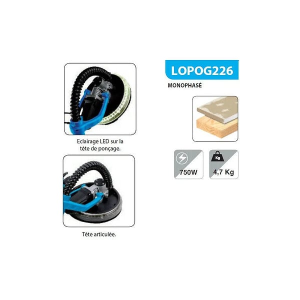 LEMAN - Ponceuse murs et plafonds LEMAN LOPOG226 - diamètre 225mm - 230V - 750W - large