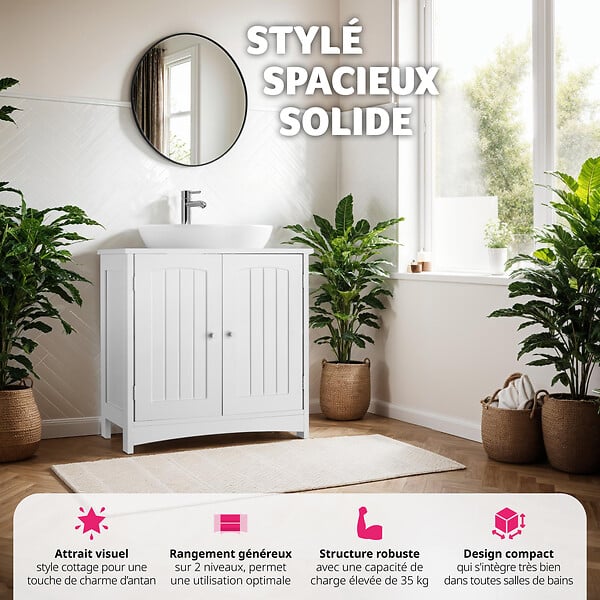 TECTAKE - Meuble sous-lavabo Jasper, 2 compartiments, une capacité de charge de 35 kg - large