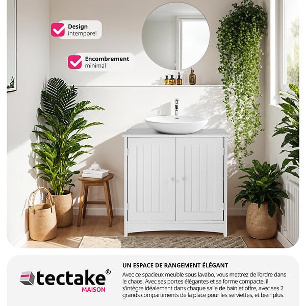 TECTAKE - Meuble sous-lavabo Jasper, 2 compartiments, une capacité de charge de 35 kg - large