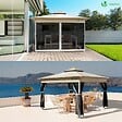 VOUNOT - Tonnelle de jardin exterieure pliable avec moustiquaire Pop up 3.6x3.6m beige - vignette