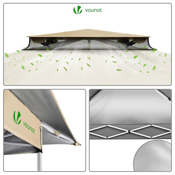 VOUNOT - Tonnelle de jardin exterieure pliable avec moustiquaire Pop up 3.6x3.6m beige - large