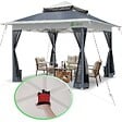 VOUNOT - Tonnelle de jardin exterieure pliable avec moustiquaire Pop up 3.6x3.6m gris - vignette