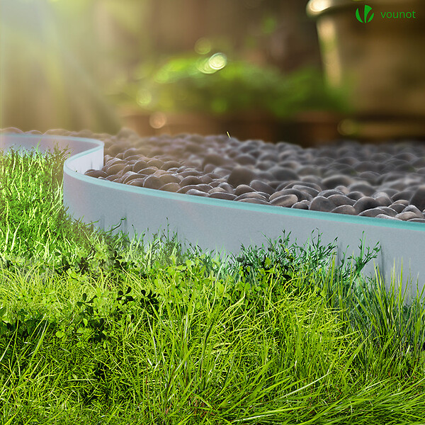 VOUNOT - Bordure de jardin plastique flexible 20m avec piquets gris bordé de vert clair - large