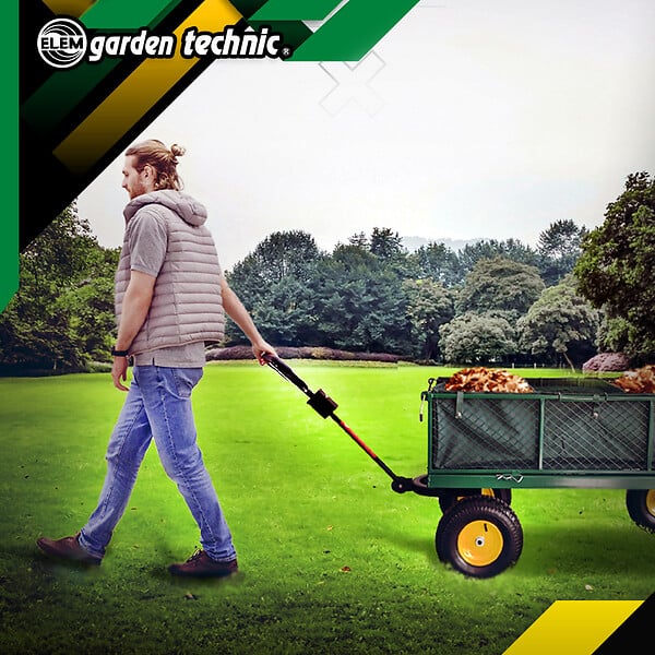 ELEM GARDEN TECHNIC - Chariot de jardin en acier avec bâche amovible  138x62x68CM - large
