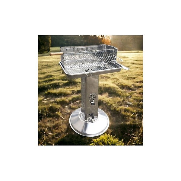 KZ GARDEN - Barbecue à Charbon Inox Grille de Cuisson 58 x 38cm Broche à Rôtir - large