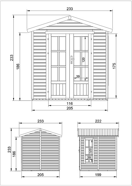 TIMBELA - Cabane en bois avec plancher, avec bardeaux bitumineux couleur l233xP222xH233cm - M351FB+H351FBGREEN - large
