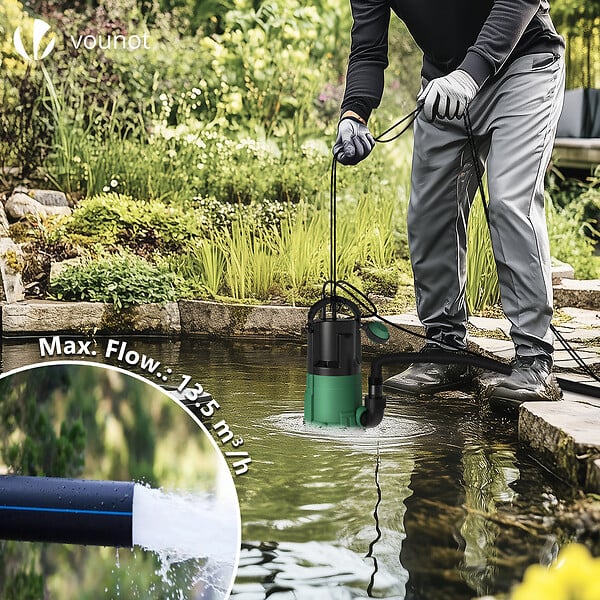 VOUNOT - Pompe evacuation 3 en 1 pour eaux chargees 13500L/H profondeur 7m vert - large