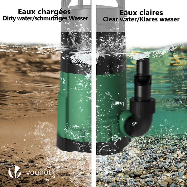 VOUNOT - Pompe evacuation 3 en 1 pour eaux chargees 13500L/H profondeur 7m vert - large