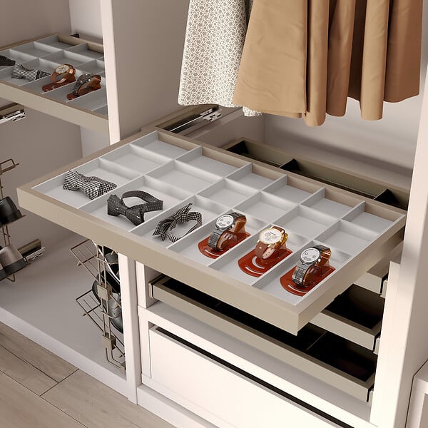 EMUCA - Kit de organisateur de tiroirs, plateau auxiliaire et cadre de coulissage soft close pour armoires, réglable, module 900mm, Gris pierre - large