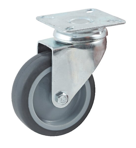 AVL - Roulette diamètre 100mm hauteur 135mm caoutchouc gris platine pivotant + frein - AVL - 5579100H - large
