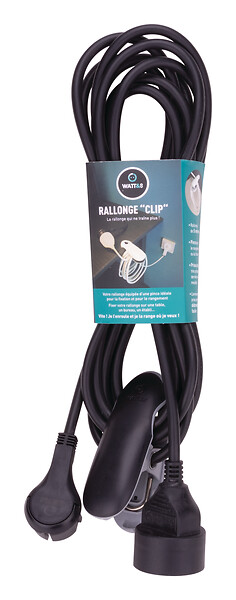 WATTANDCO - Rallonge 5m noire avec pince - Watt and Co - large
