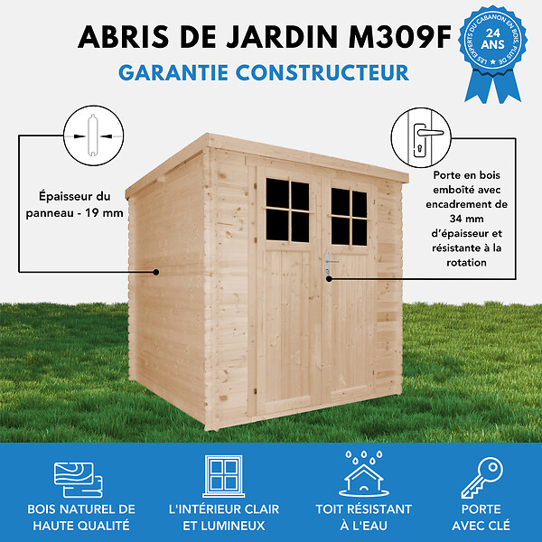 TIMBELA - Abri de jardin en bois - porte verrouillable de haute qualité - H200 x l204 x L204 cm / 3,53 m2 - M309F - large