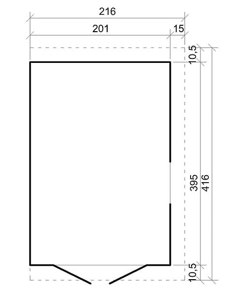 TIMBELA - TIMBELA M340+M340G Abri de Jardin en Bois Naturel (sans paroi latérale) PLUS LES PLANCHERS IMPRÉGNÉ- H243xl216xL416 cm/8 m2 - large