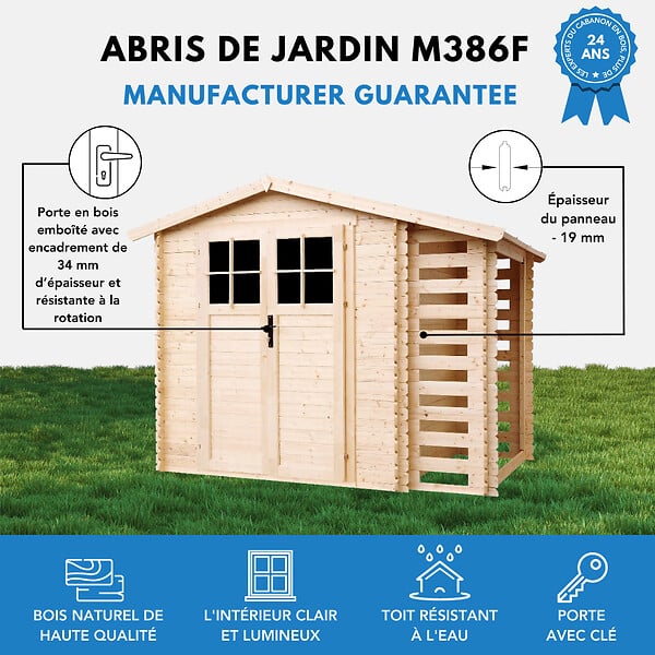 TIMBELA - Abri de jardin en bois et range bûches AVEC SOL TRAITÉ - M386F - large