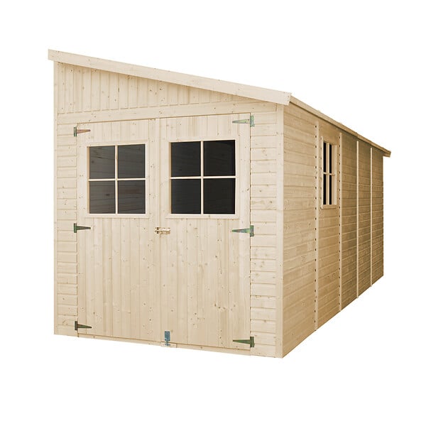 TIMBELA - Abri de Jardin en Bois Naturel (avec paroi latérale) - H244xl218xL514 cm/10 m2 - M341A - large