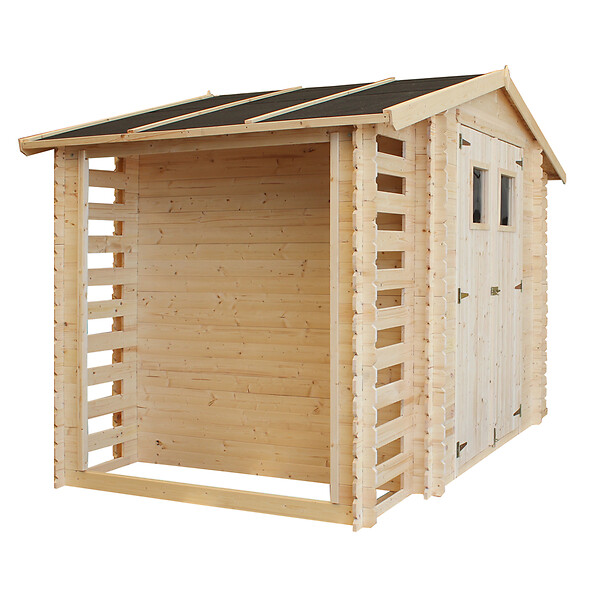 TIMBELA - Abri de jardin en bois et range bûches AVEC SOL TRAITÉ I206xL328xH218 cm/ 5,41 m2 - M391+M391G - large