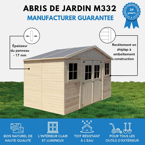 TIMBELA - Abri de Jardin en Bois Naturel - H246x418x220 cm /8 m² - M332 - large