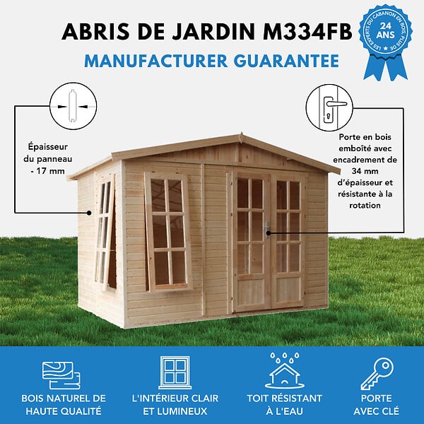 TIMBELA - Cabane en bois avec plancher - l332xP222xH232cm/6m2 - M334FB - large