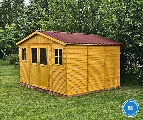 TIMBELA - Abri de jardin en bois H246x418x320 cm/12 m² AVEC PLANCHER IMPRÉGNÉ - M331+M331G - large