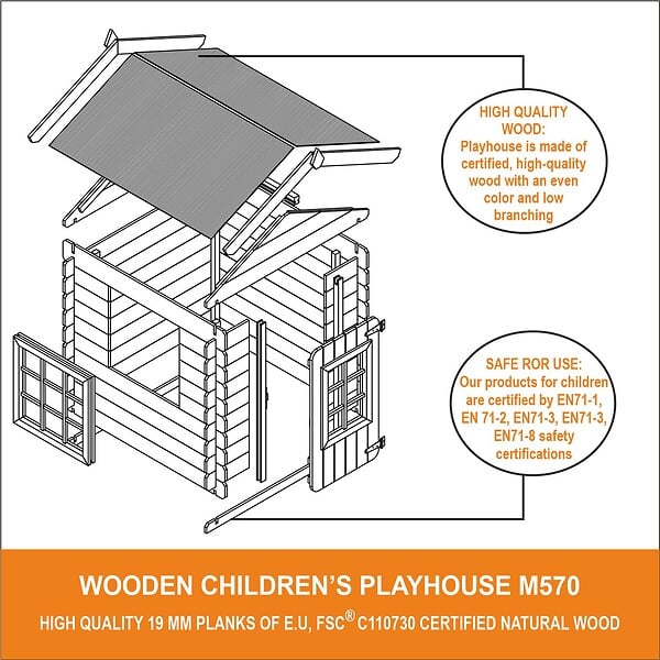 TIMBELA - Timbela M570Z-1 Maison en bois pour enfants - Toit vert - 111x113xH121cm / 0.9 m2 - SANS PLANCHER - large
