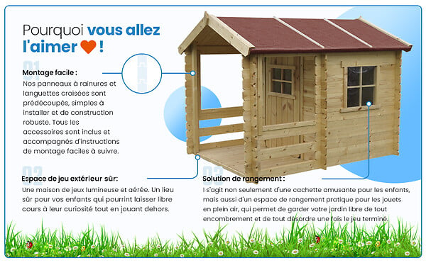 TIMBELA - Timbela M501A Maison en bois pour enfants - 182x146xH145cm / 1.1m2 - large