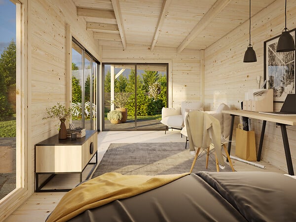 PALMAKO - Studio de jardin Andrea en bois ép. 44 mm avec pergola et baies coulissantes en double vitrage - Palmako - 37,7 m² - large