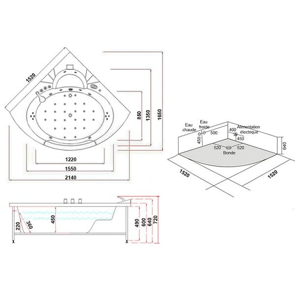 DISTRIBAIN - Baignoire balnéo d'angle 2 places Manhattan-S 26 jets Whirlpool - large