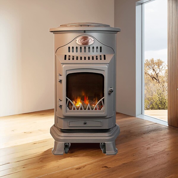 UNIVERSAL - Poêle à gaz Fonte véritable 3.4KW MARRON Miel Effet feu de bois Provence UNIVERSAL - large