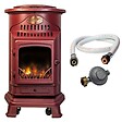 UNIVERSAL - Poele à gaz 3,4 KW Rouge Effet poêle à bois Fonte véritable + Tuyau gaz + détendeur butane Provence Sahara - vignette