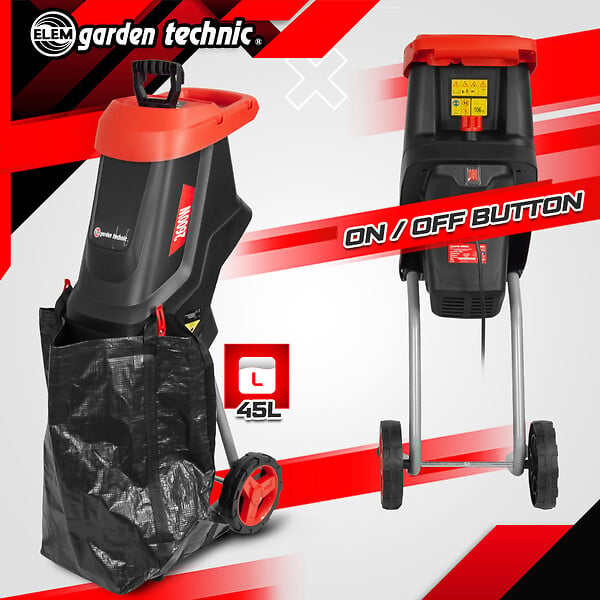 ELEM GARDEN TECHNIC - Broyeur de végétaux électrique 2600W avec sac récupérateur de 45L - large