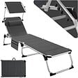 TECTAKE - Chaise longue en aluminium Lorella, rembourrée et pliable gris - vignette