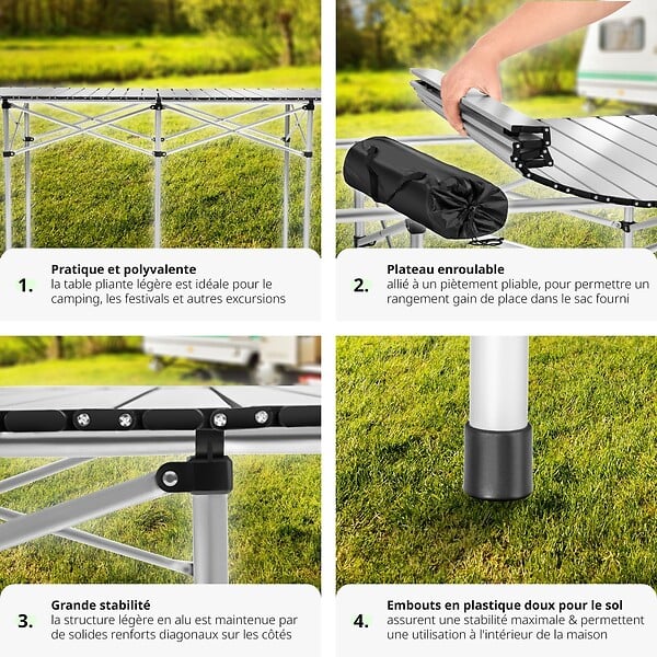TECTAKE - Table pliante de camping en aluminium avec housse, 140 x 70 x 70 cm gris - large
