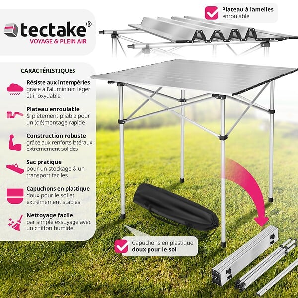 TECTAKE - Table pliante de camping en aluminium avec housse, 70 x 70 x 70 cm gris - large
