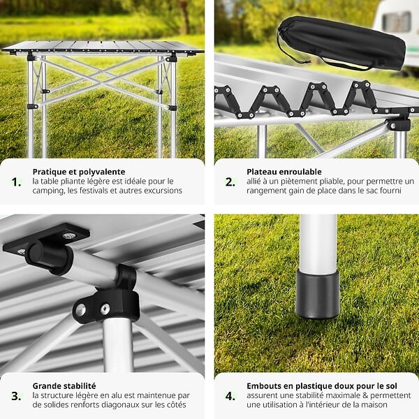 TECTAKE - Table pliante de camping en aluminium avec housse, 70 x 70 x 70 cm gris - large