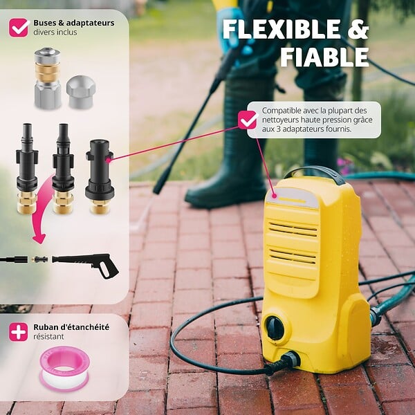TECTAKE - Kit de nettoyage et de débouchage de canalisations avec 1 tuyau, 2 buses et 3 adaptateurs noir - large