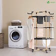 VOUNOT - Sechoir a linge etendoir tour pliable 3 niveaux 69x69x136 cm style bois noir - vignette