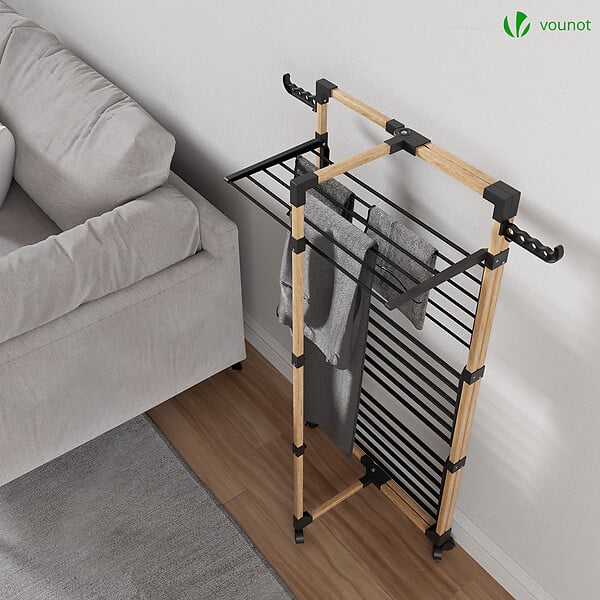 VOUNOT - Sechoir a linge etendoir tour pliable 3 niveaux 69x69x136 cm style bois noir - large