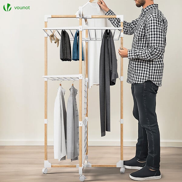 VOUNOT - Sechoir a linge etendoir tour pliable 3 niveaux 69x69x136 cm style bois blanc - large