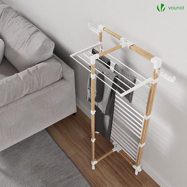 VOUNOT - Sechoir a linge etendoir tour pliable 3 niveaux 69x69x136 cm style bois blanc - large