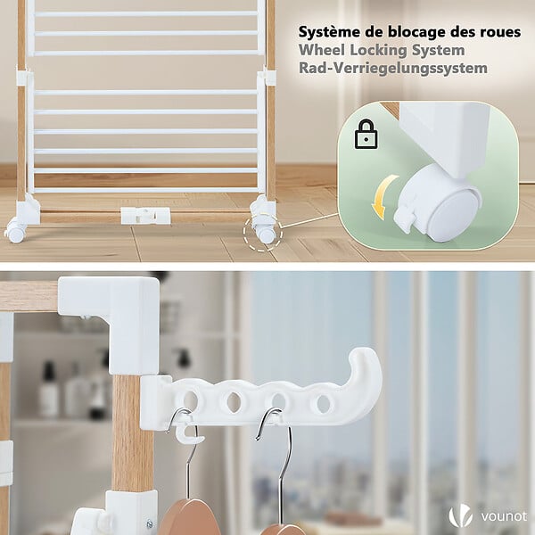 VOUNOT - Sechoir a linge etendoir tour pliable 3 niveaux 69x69x136 cm style bois blanc - large