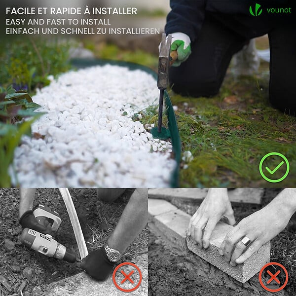VOUNOT - Bordure de jardin PVC flexible 20m avec piquets vert - large
