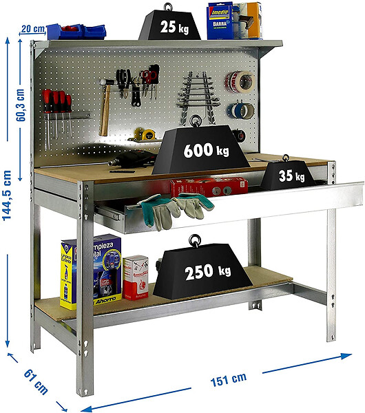 SIMON RACK - Simon Rack - Kit Etabli 1440x1500x600mm Charge 600Kg - SIMONWORK BT3 BOX 1500 GALVA/BOIS SIMONRACK - large