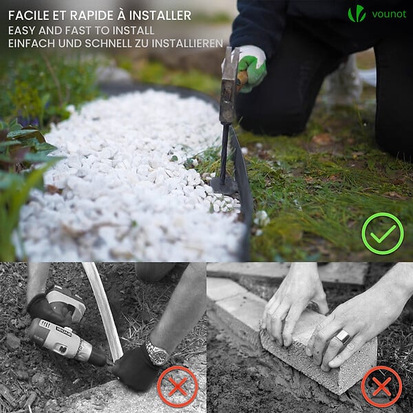VOUNOT - Bordure de jardin PVC flexible 40m avec piquets anthracite - large