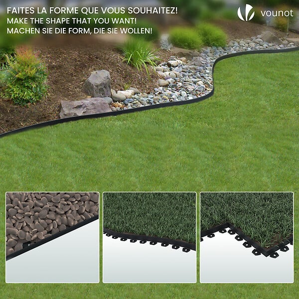 VOUNOT - Bordure de jardin PVC flexible 20m avec piquets noir - large