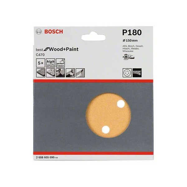 BOSCH - 5 feuilles abrasives BOSCH Professional C470 Best for Wood and Paint pour ponceuses excentriques Ø 150mm - 6 trous - large