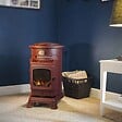 UNIVERSAL - Poele à gaz 3,4 KW Rouge Effet poêle à bois Fonte véritable + Tuyau gaz + détendeur butane Provence Sahara - vignette