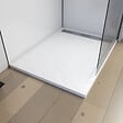 AURLANE - Receveur en acrylique Blanc Effet Pierre 90x120x4 cm - Grille Linéaire Chrome - MOON - vignette