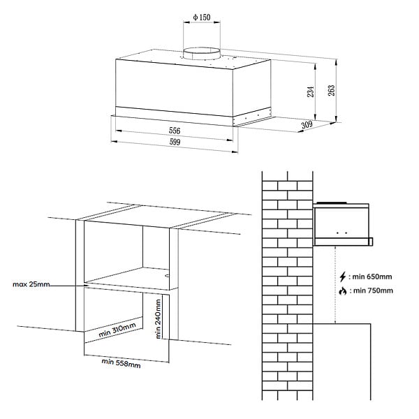 CIARRA - CIARRA Hotte Encastrable 60cm Groupe Filtrant 704m³/h 3 Vitesses Recyclage ou Evacuation Inox CD6926AS - large