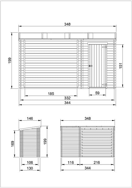 TIMBELA - Abri de jardin+ Chalet pour vélos - 344 x 130 cm - 2,54 m2+1,1 m2 - TIMBELA M205 - large